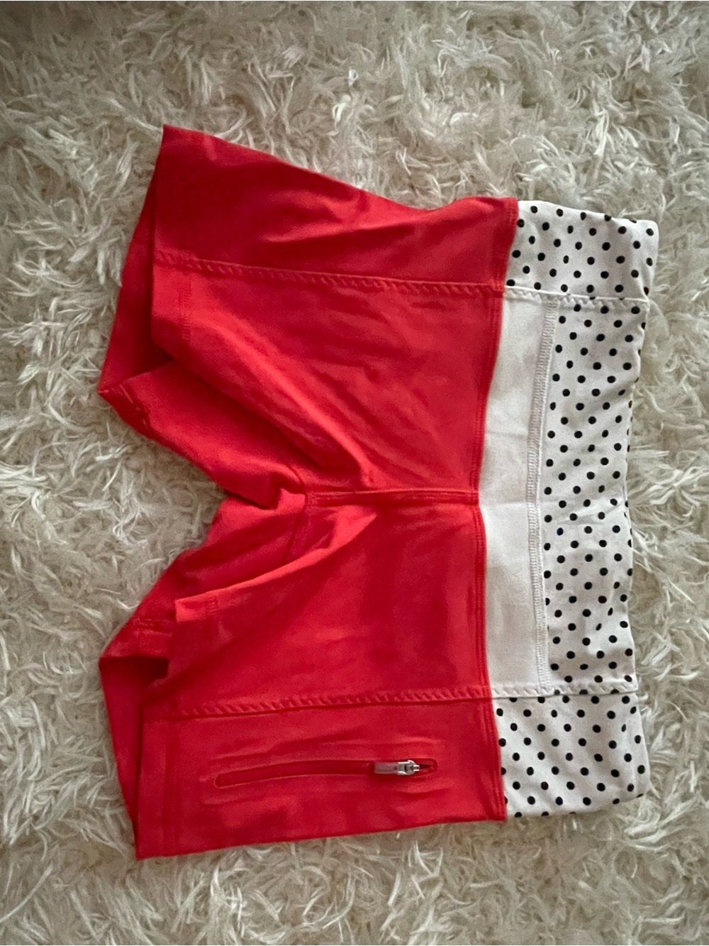 lululemon athletica Red Bike Shorts with White Polka Dot Waistband